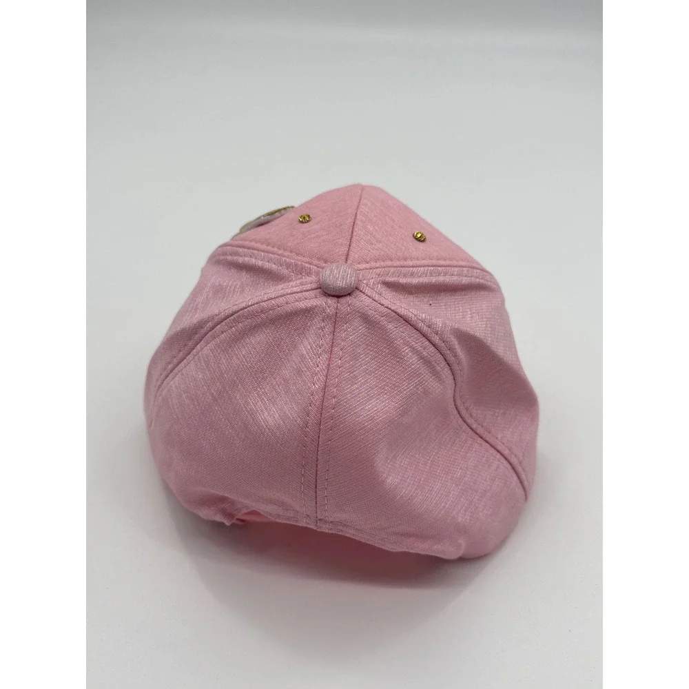 Pink Butterfly Sequin Pearl Rhinestone Baseball Cap with Gold Rings Accent Hat